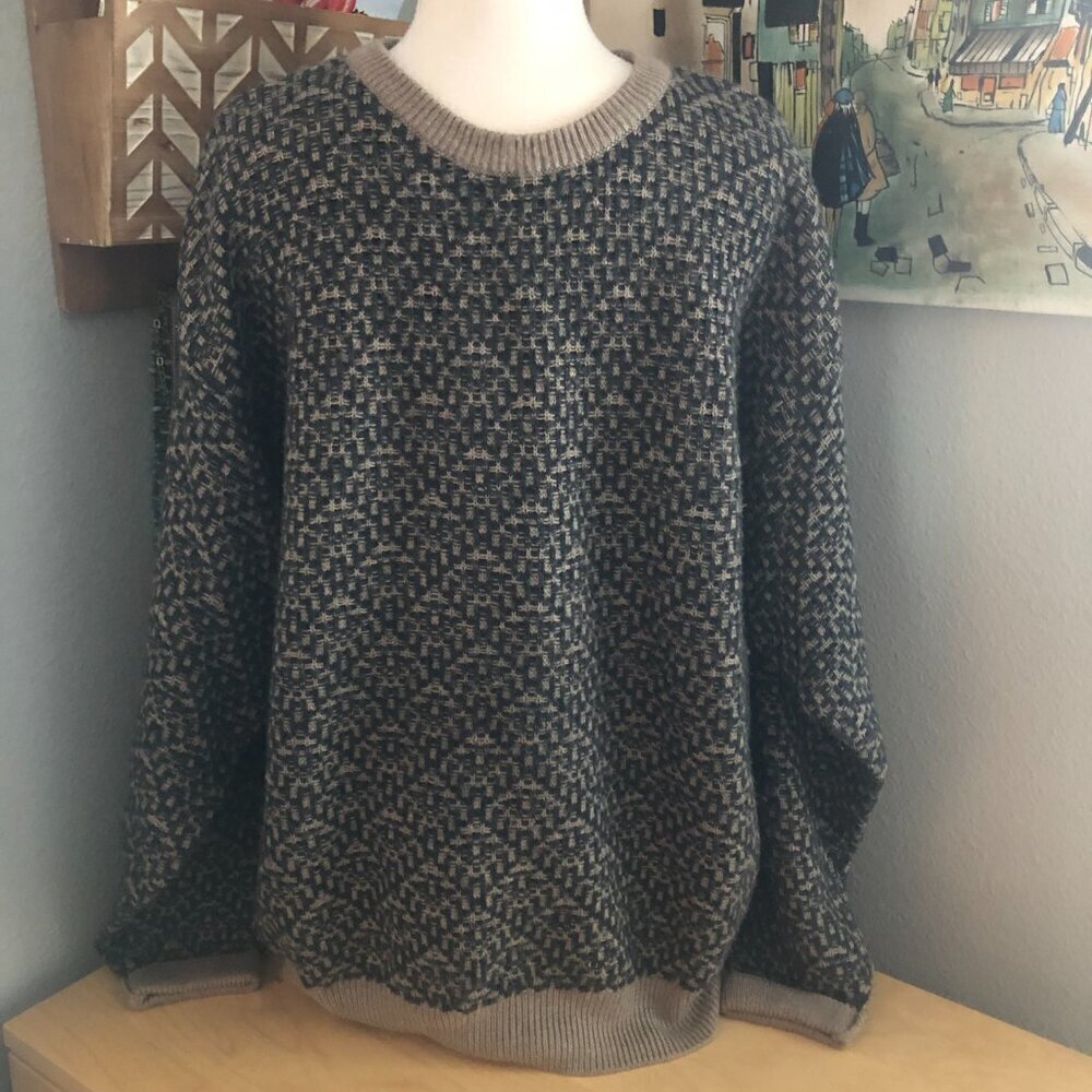 Vintage Jantzen Sportswear Gray Tan Chunky Knit Sweater Mens size L - Grampacore